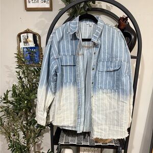 White Birch Blue Striped oversized Jean Jacket size small
